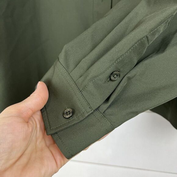 ATHLETA Cropped Stretch Tech Top‎ Long Sleeve Button Up Women 1X Olive - Picture 8 of 16